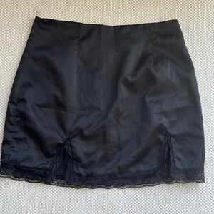 Black satin Skirt with Lace Trim
